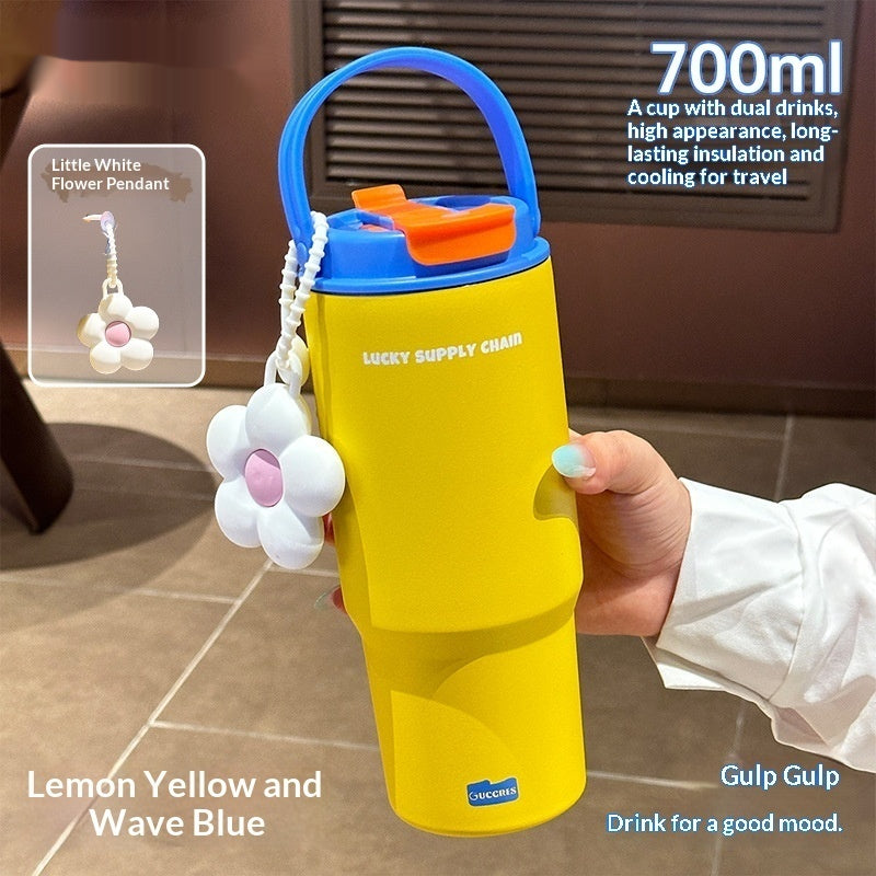 Large Capacity Stainless Steel Water Bottle with Straw - 700ml, Insulated, Durable