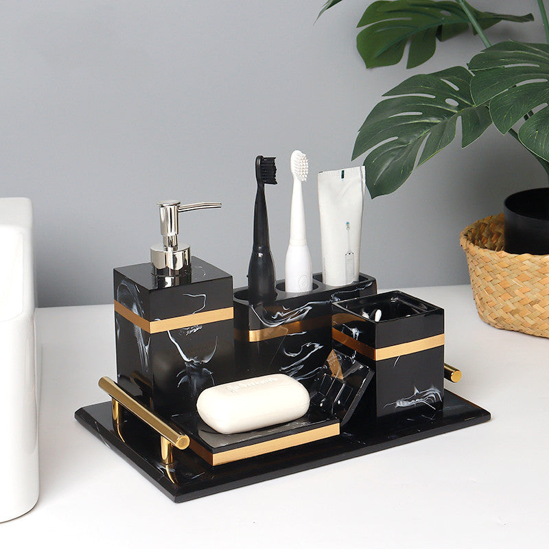 Resin Bathroom Ornament Set - Toothbrush Holder, Mouthwash Cup & Lotion Bottle