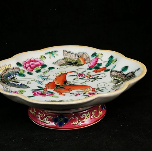Ceramic Pastel Butterfly and Flower Motif Teapot Stand and Fruit Plate