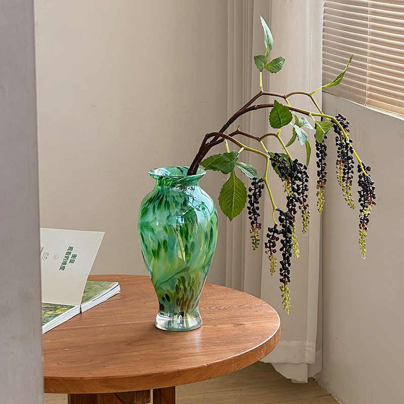 Pearlescent Glass Vase with Flower Arrangement - Modern Table Decor