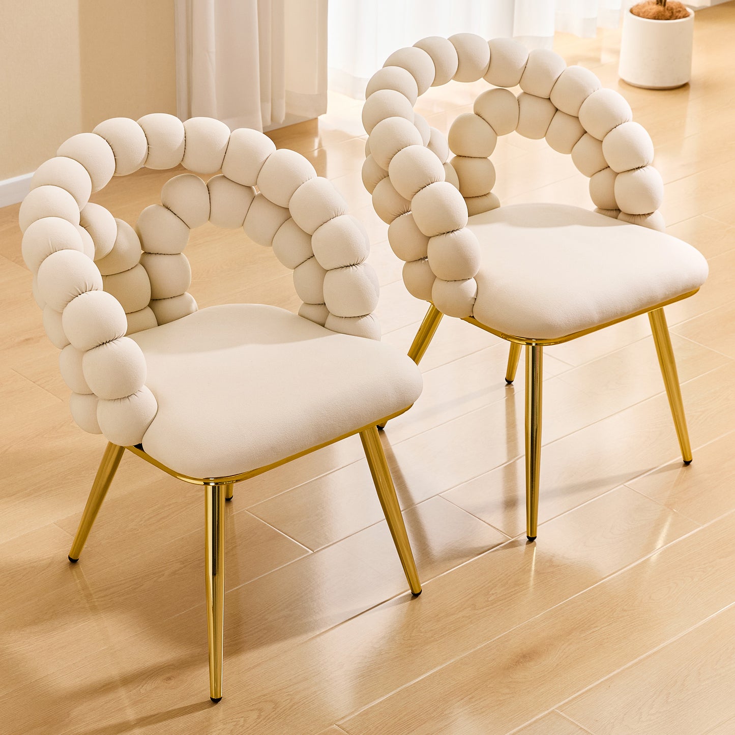 Modern Velvet Dining Chair With Bubble Back, Accent Gold Metal Legs,