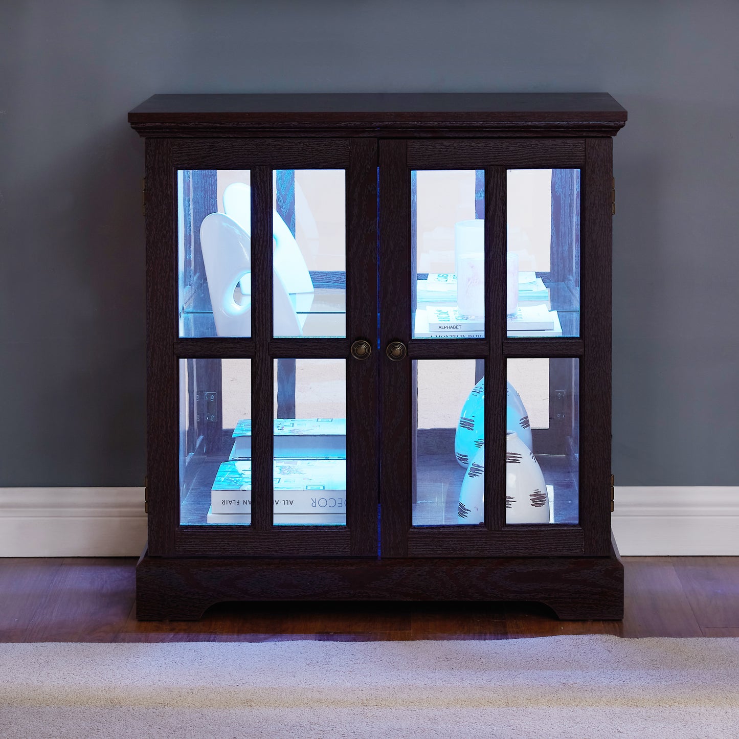 LED Curio Display Cabinet with Adjustable Shelves - Cherry