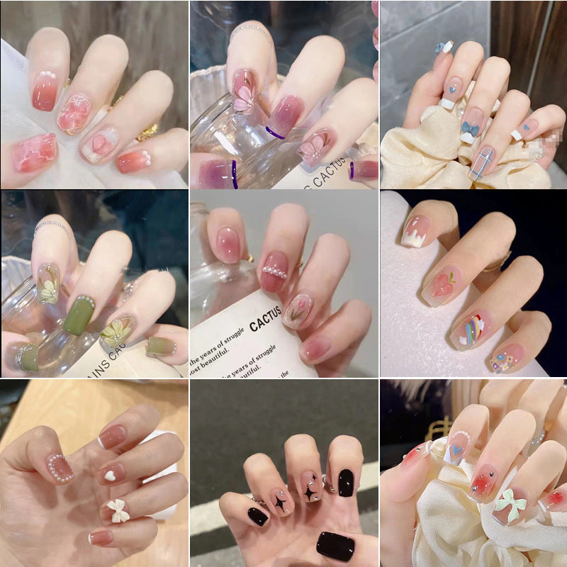Wearable Nail Art Patches Set with Glue - Translucent Ice & Color Variants