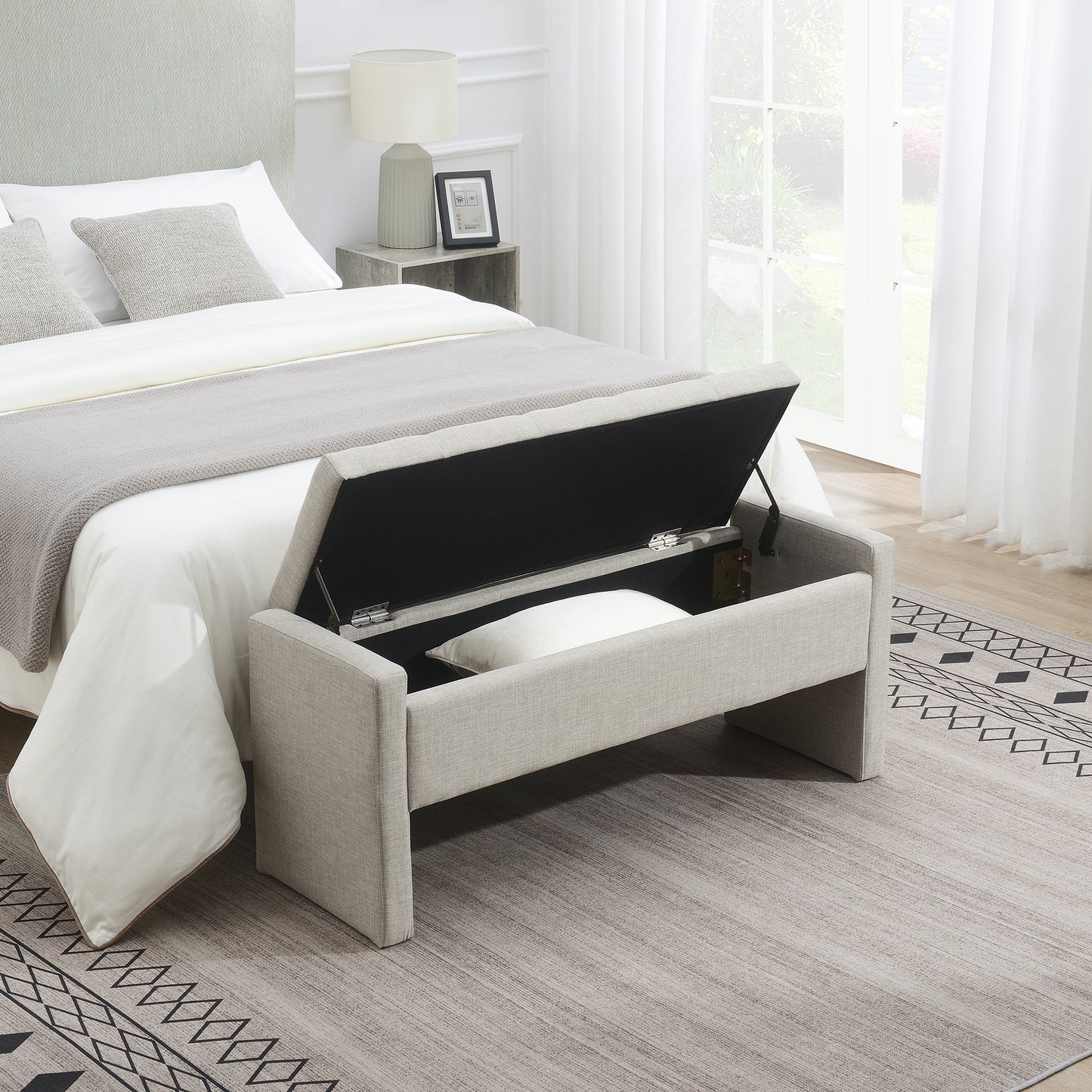 Modern Bed End Bench With Storage,Upholstered Large Foot Rest Stool,