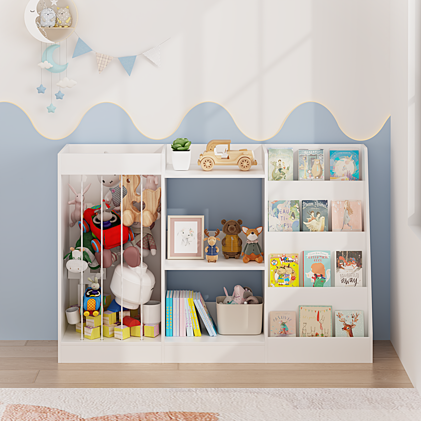 3-in-1 Kids Bookshelf and Toy Storage - White