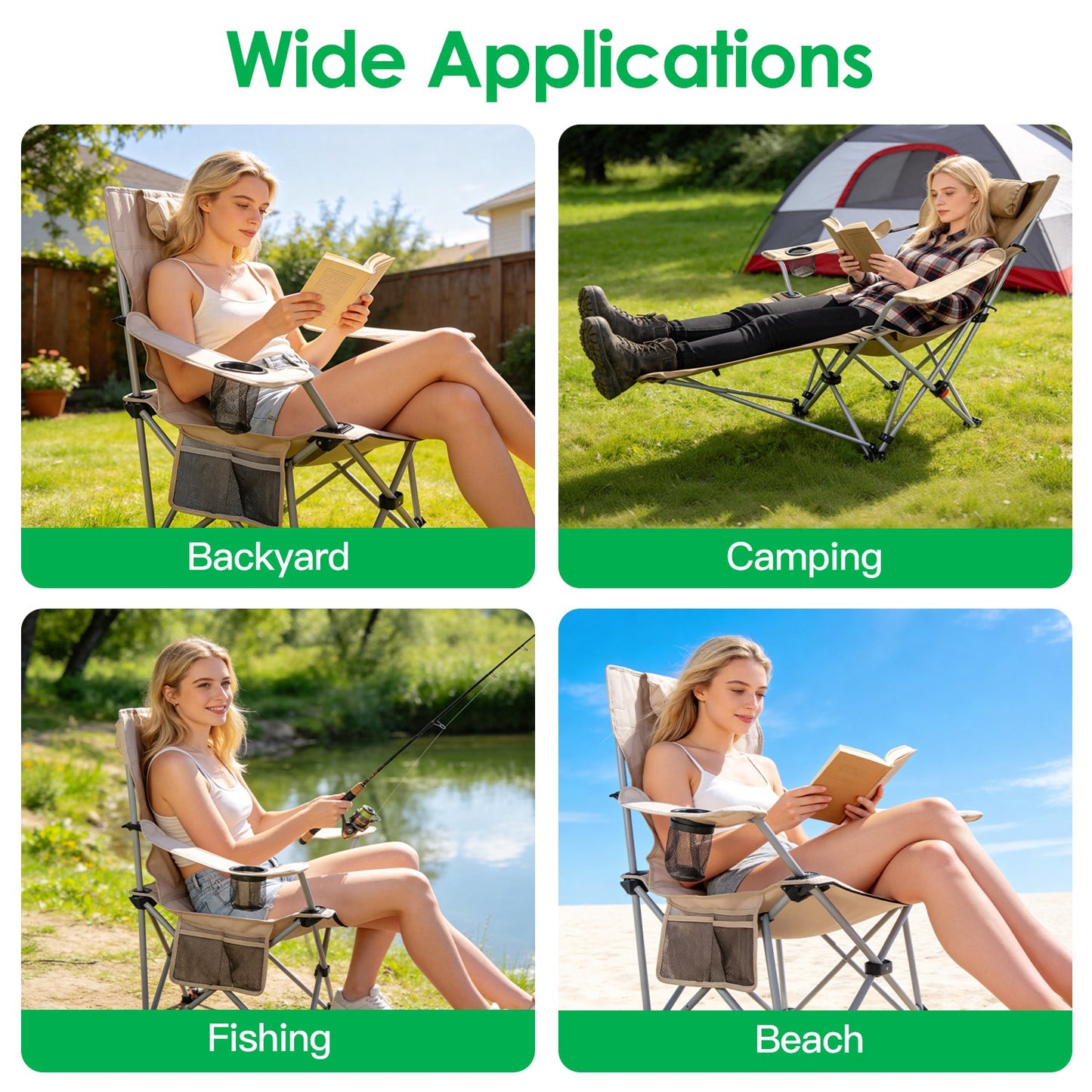 Adjustable Reclining Camping Chair with Footrest & Cup Holder