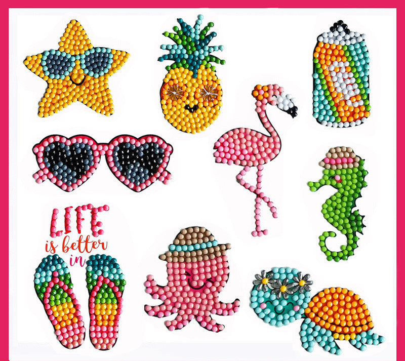 Children's DIY Diamond Painting Kit with Cartoon Animal and Fruit Designs, Free Stickers, Decorative Craft