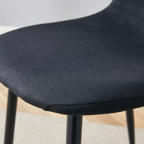 Set of 4 Black Linen-Cotton Dining Chairs with Metal Legs