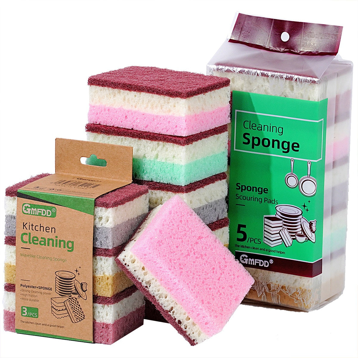 Multi-Color Foam Sponge Mop Brush Set for Kitchen Cleaning - 3/5/10 Pieces