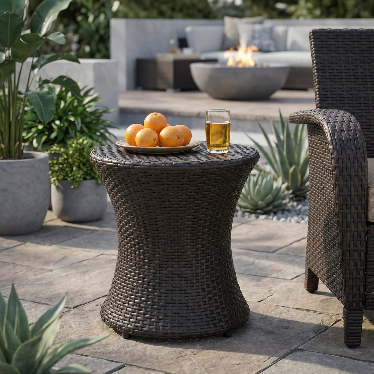 19" Kono Hourglass End Table - Brown Multi Wicker