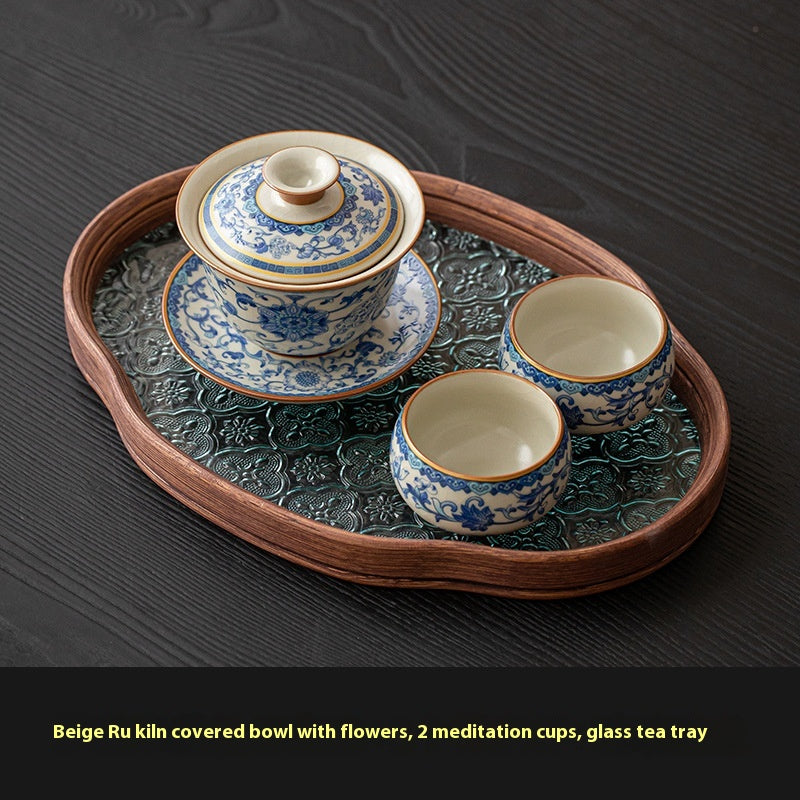 Elegant Blue and White Ru Ware Tea Cup Set with Multiple Variants