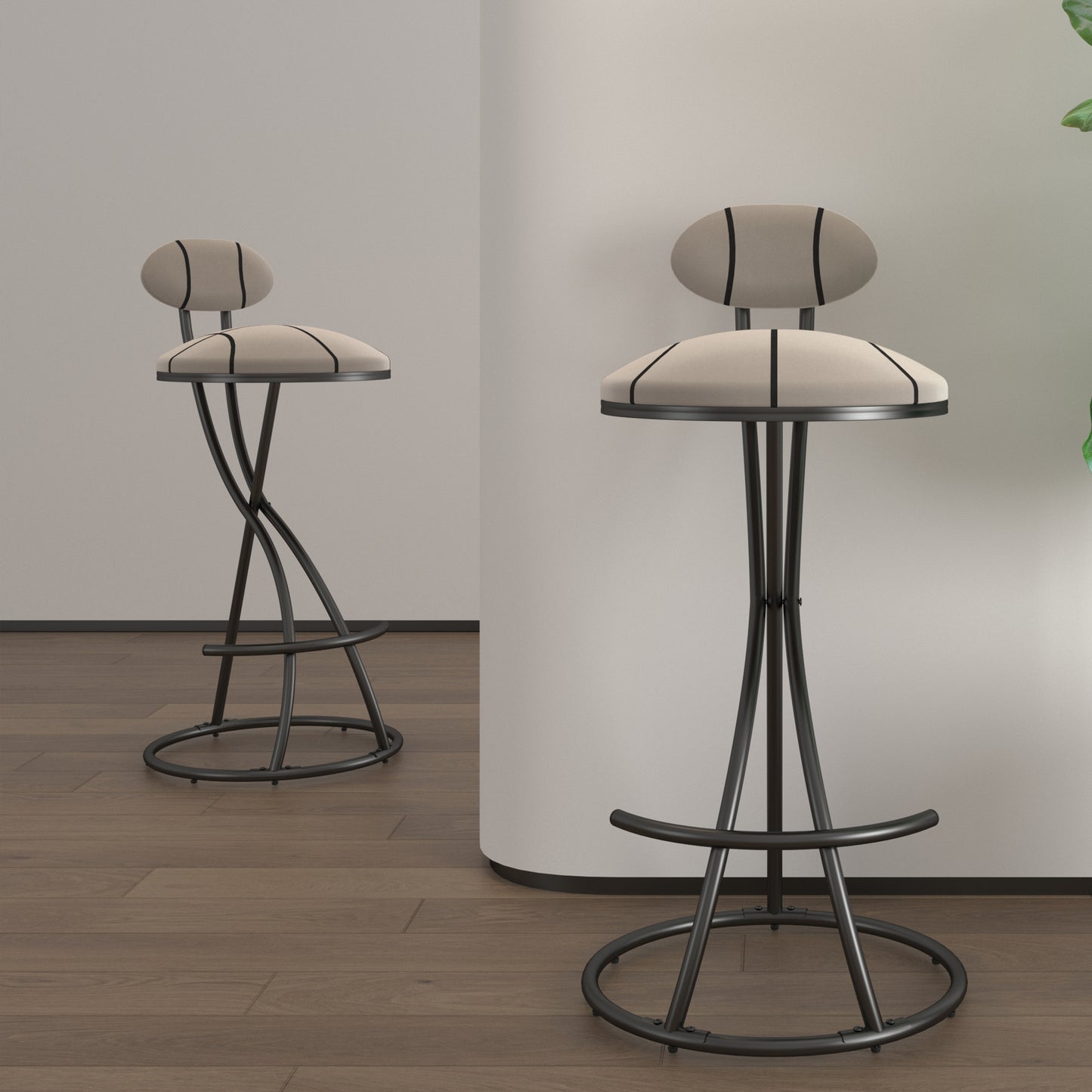 Modern Velvet Upholstered Bar Stools Set of 2 - Black Stripe