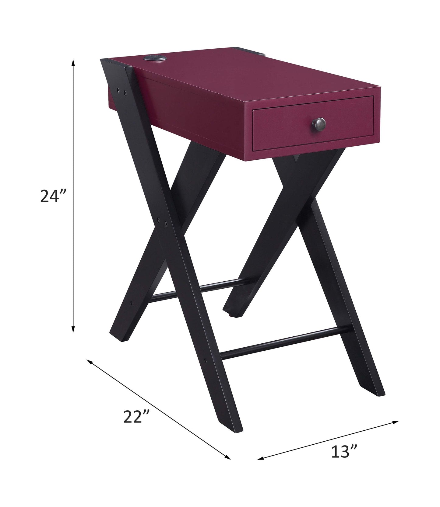 Fierce Accent Table with USB Port - Black & Burgundy