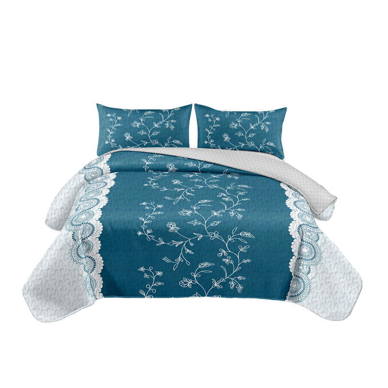 Teal Floral Quilt Set - 3-Piece Bedding with Pillow Shams
