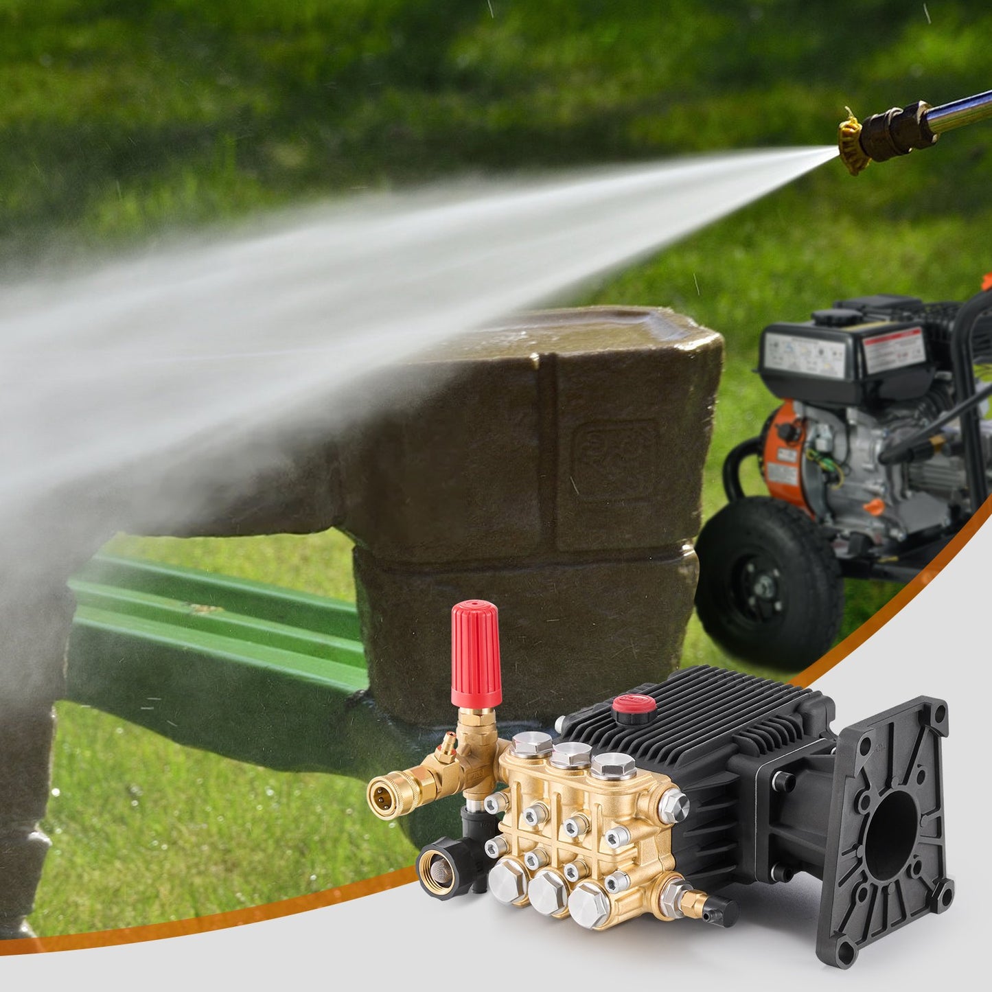 Pressure Washer Pump 4400 PSI 4.4 GPM Horizontal Triplex Plunger Black