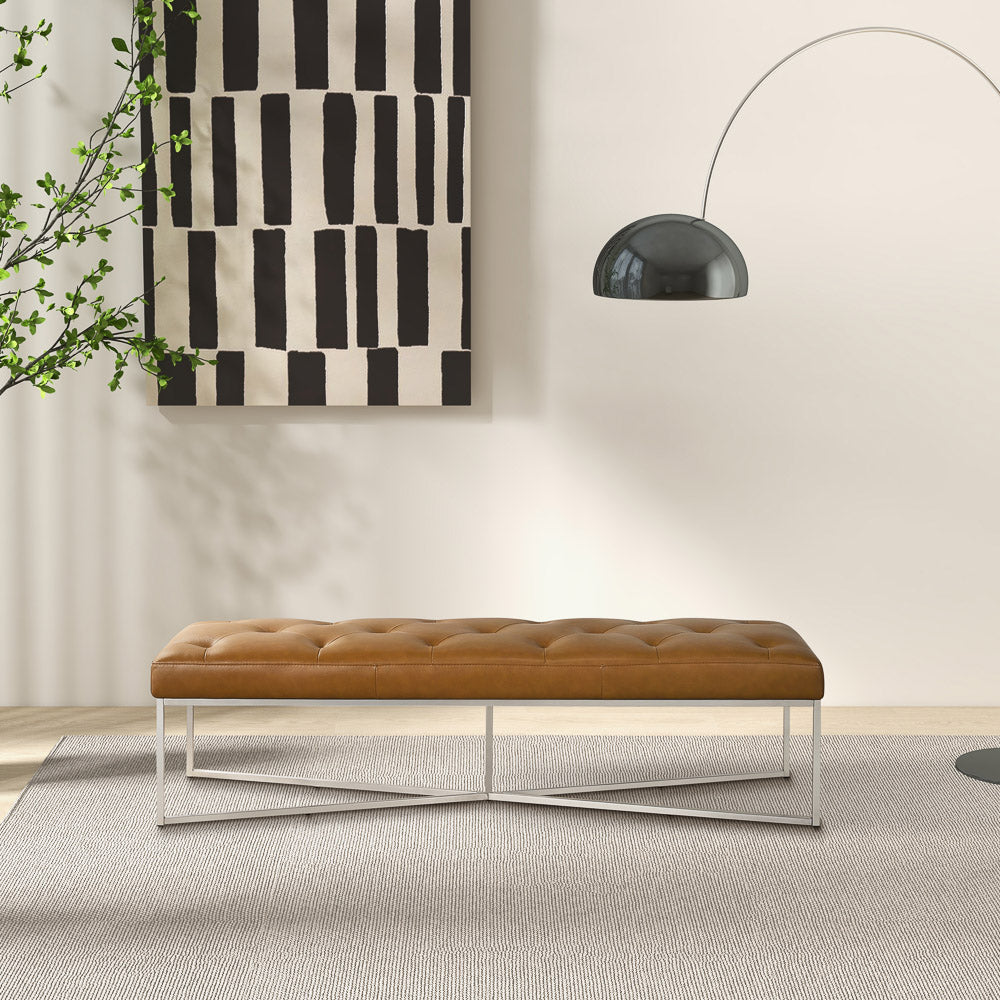 Harper Tan Leather Bench