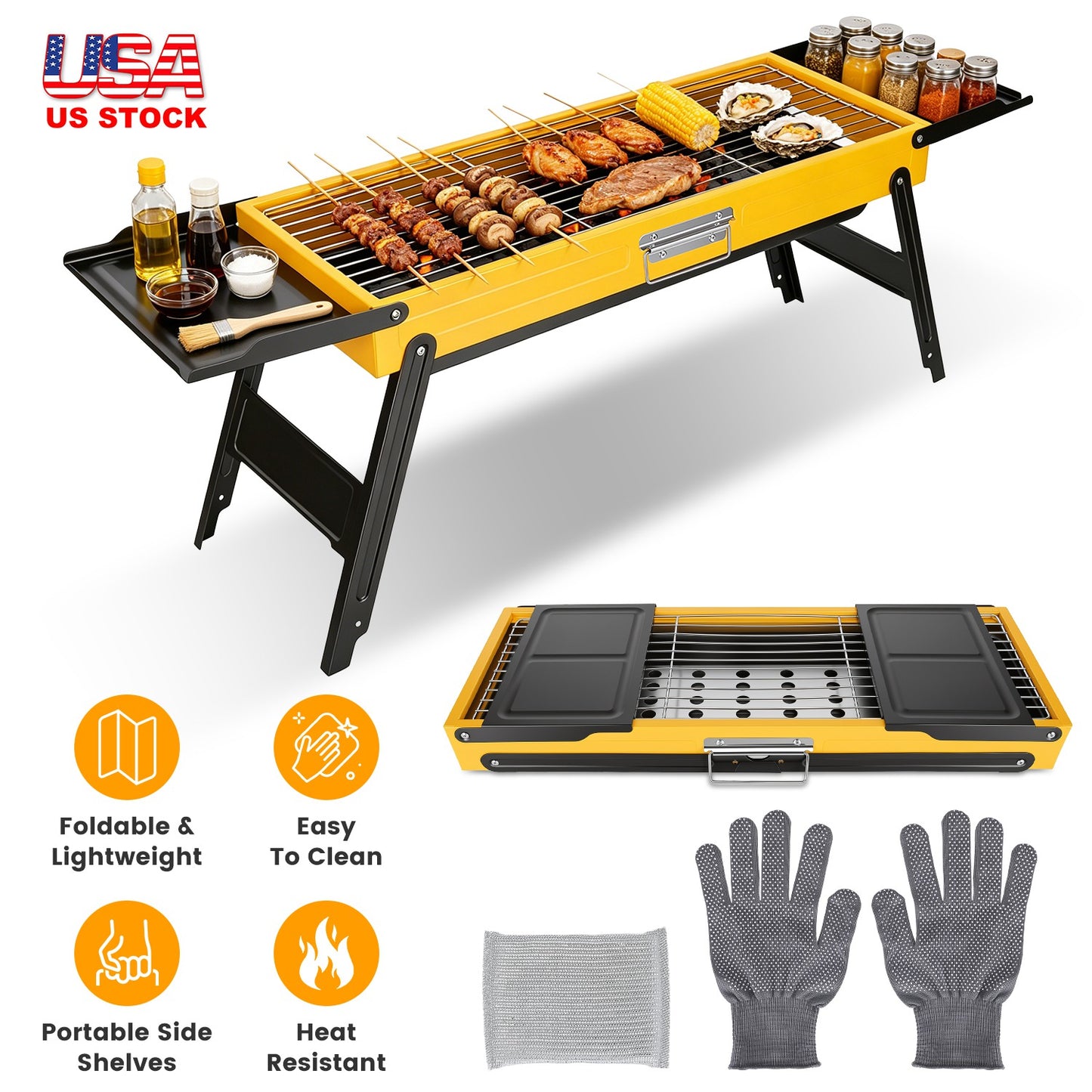 Portable Folding Charcoal Grill - Compact Stainless Steel BBQ
