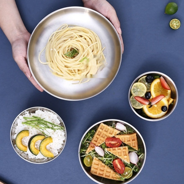 Stainless Steel Soup Bowl Set for Adults - Korean Style Double Layer & Tall Bowls, 11cm/15cm/12cm