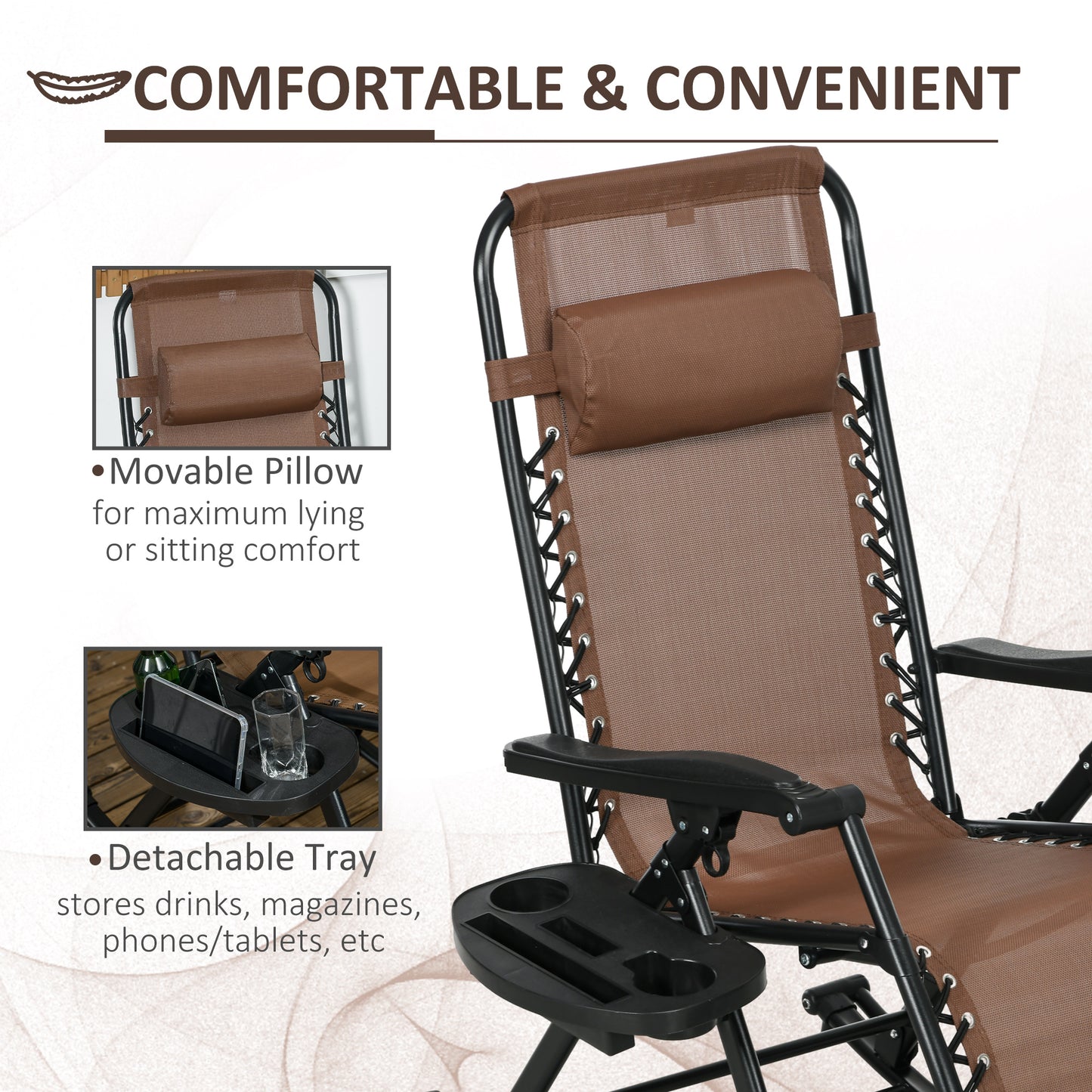 Zero Gravity Rocking Chairs - Set of 2 Foldable Lounge Chairs with Cup Holder - Brown