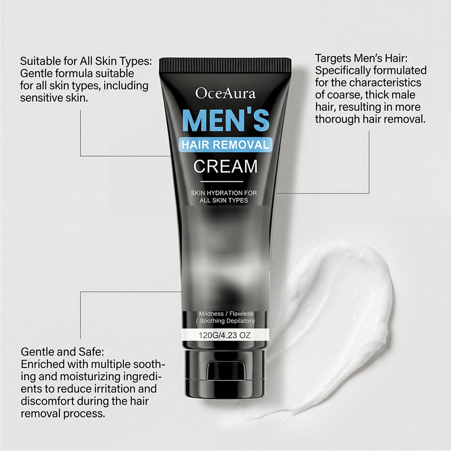 Men's Hair Removal Cream 120G - Gentle Depilating Skin Care