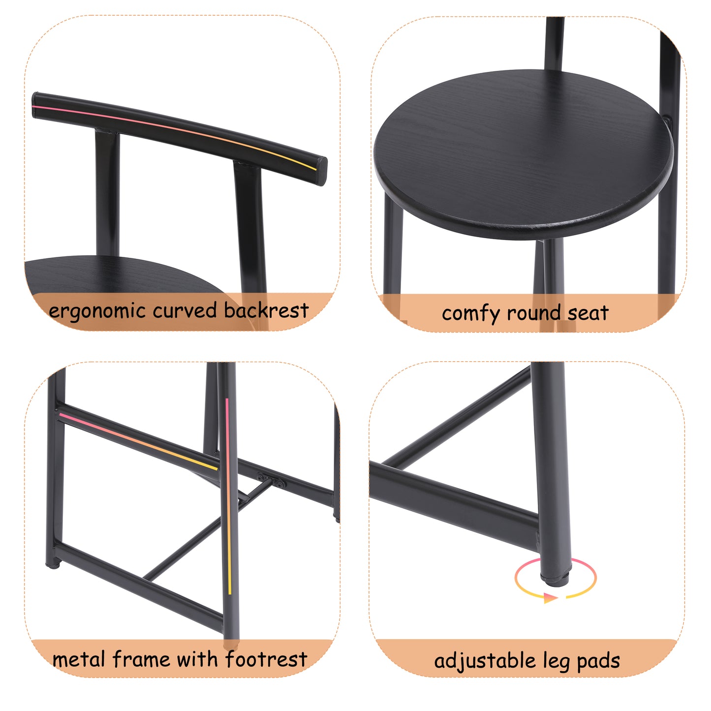 27" H Barstool Set of 3 Wooden Counter Stools with Footrest - Black
