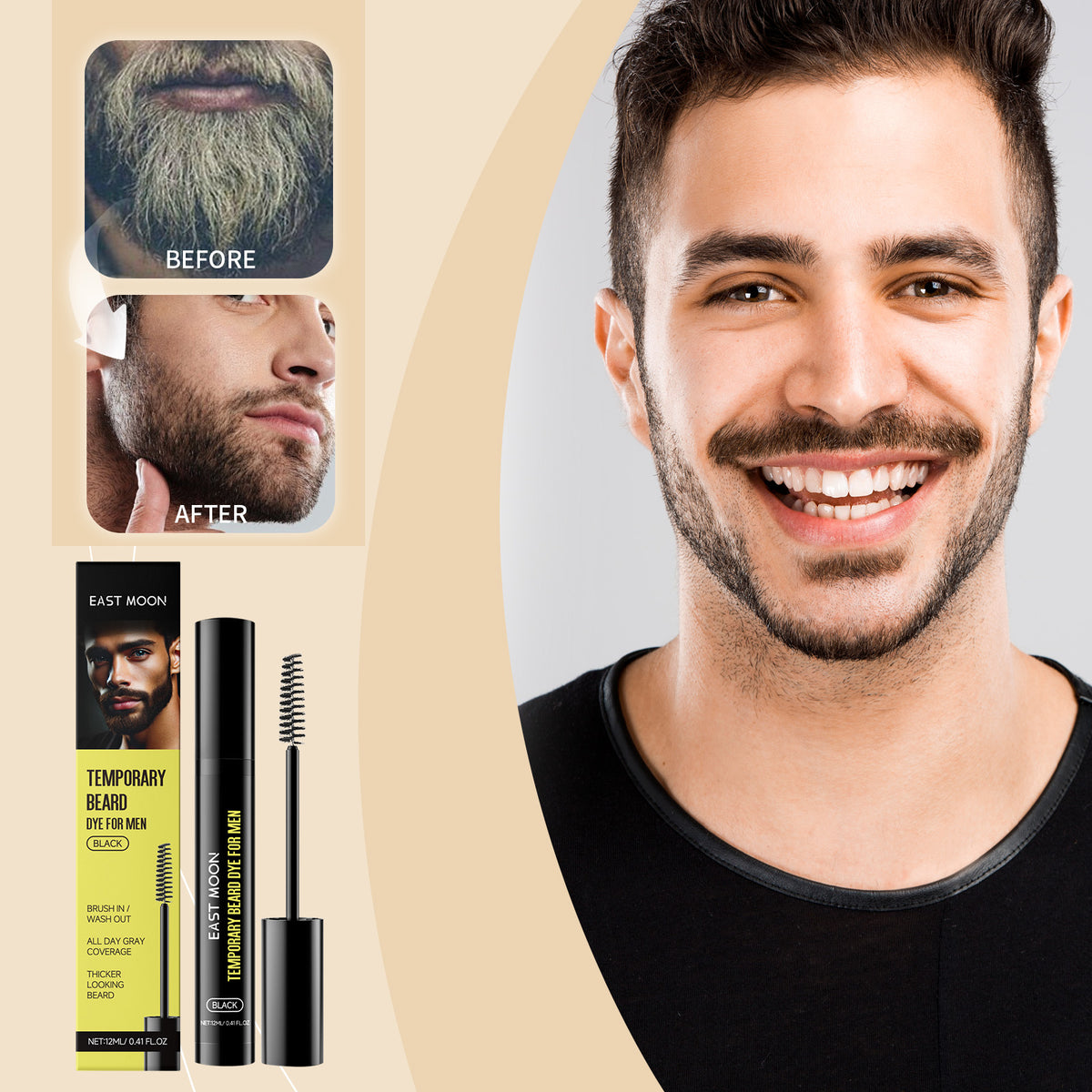Men's Beard & Eyebrow Dye - Black, 12ml