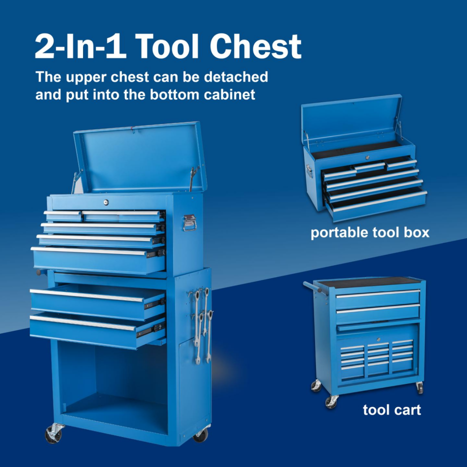 8-Drawer Rolling Tool Chest with Detachable Top - Blue