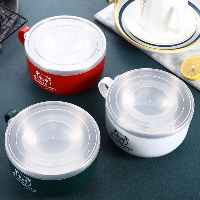 Stainless Steel Instant Noodle Bowl with Lid - Large Capacity, Portable Lunch Box for Adults