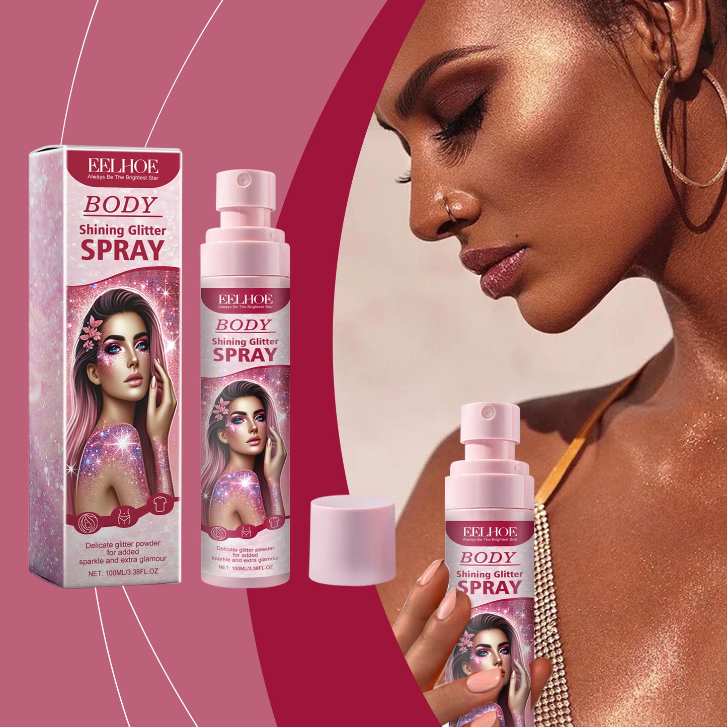 Stage Makeup Glitter Spray - Long-Lasting Shimmer for Face, Body & Hair