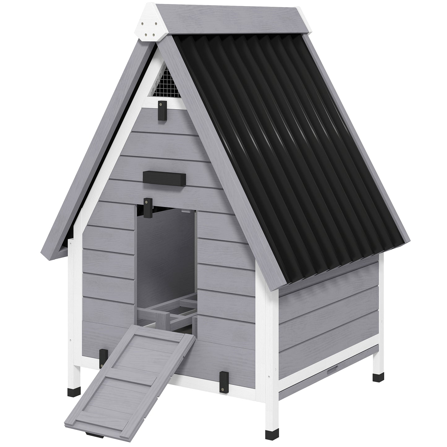 Outdoor Wooden Chicken Coop for 2 Chickens with Removable Nesting Box & Ramp - Gray