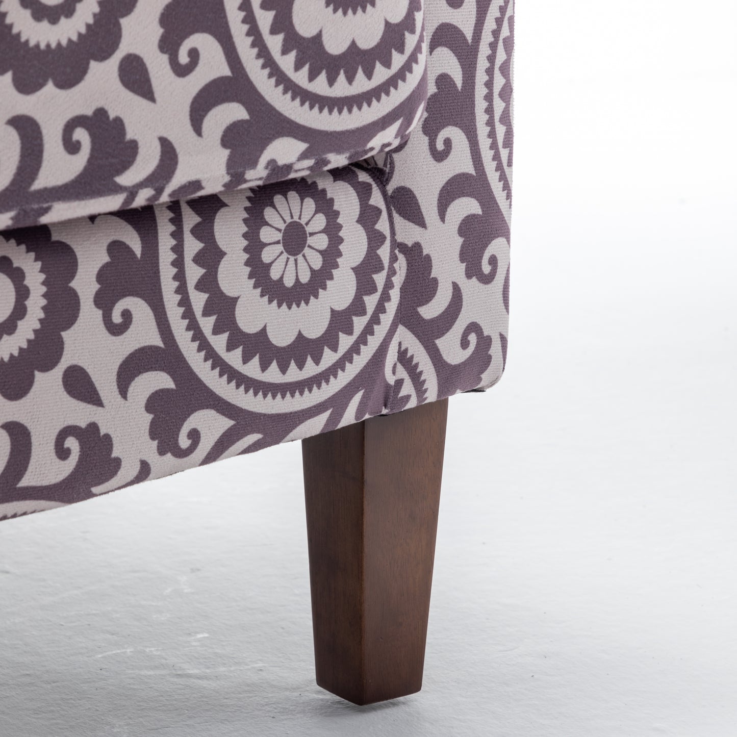 Patterned Polyester Blend Armchair, Solid Birch Wood Frame With Brown