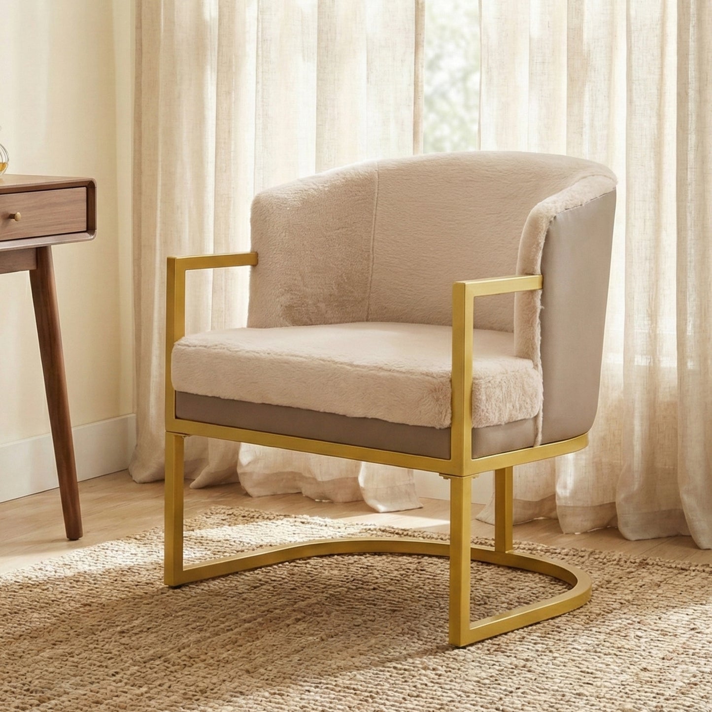 Cozy Upholstered Accent Chair with Gold Metal Frame - Brown