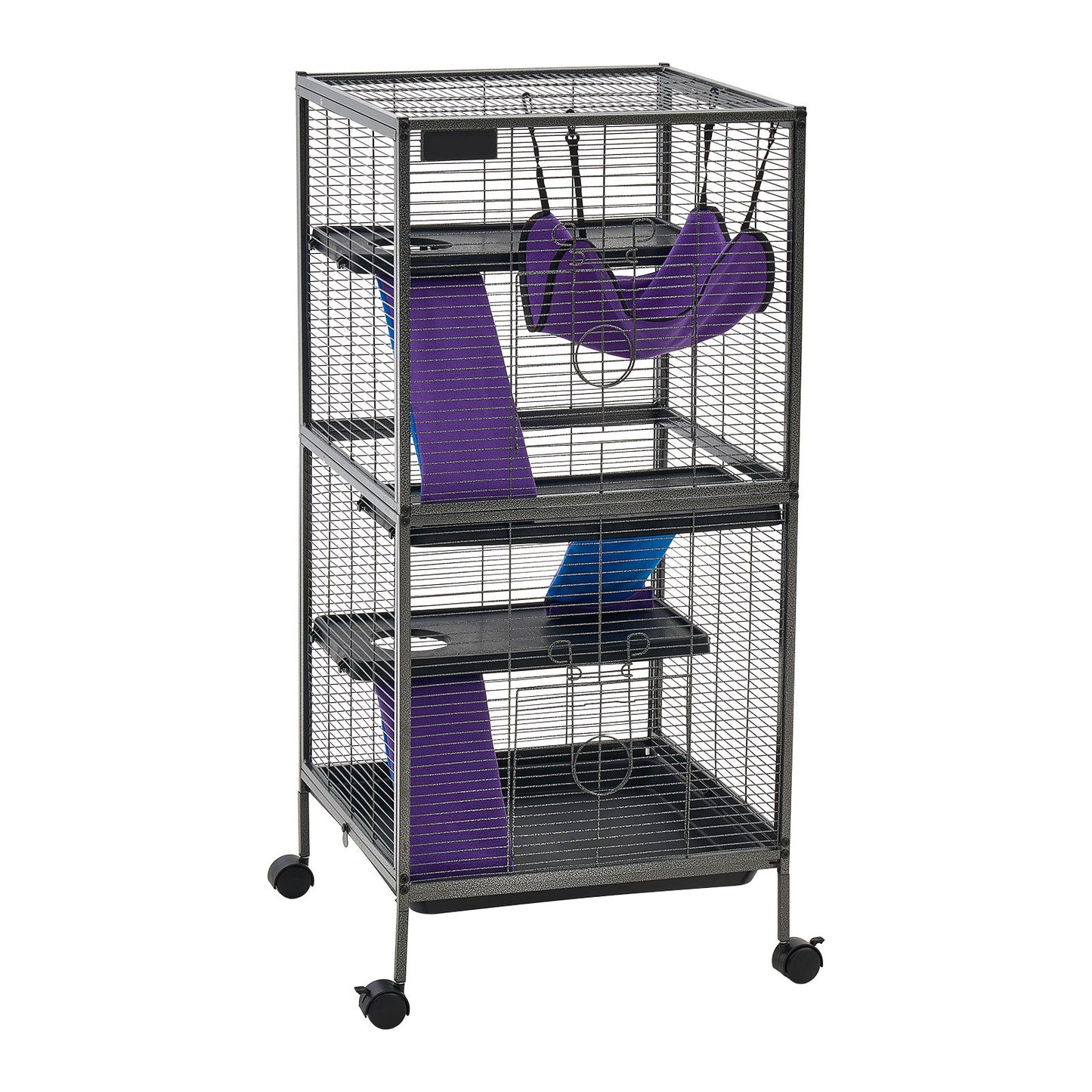 Small Animal Cage 44.5 Inch 4-Tier Rolling Ferret & Rodent Habitat with Hammock Ramps & Tray