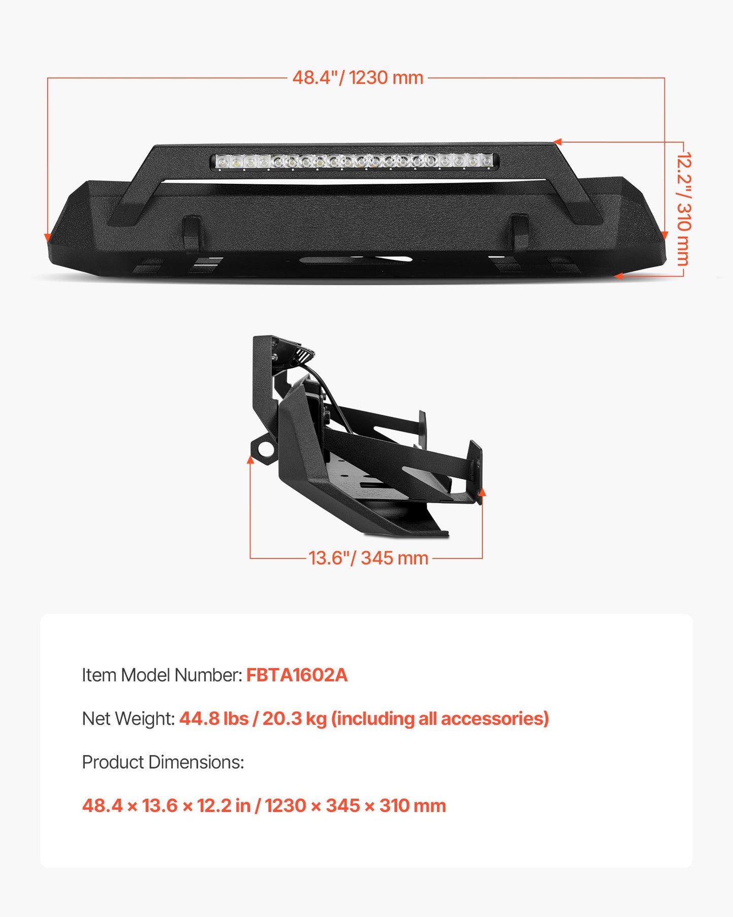 Toyota Tacoma Front Bumper with LED Light Bar for 2016-2023 Off-Road Pickup