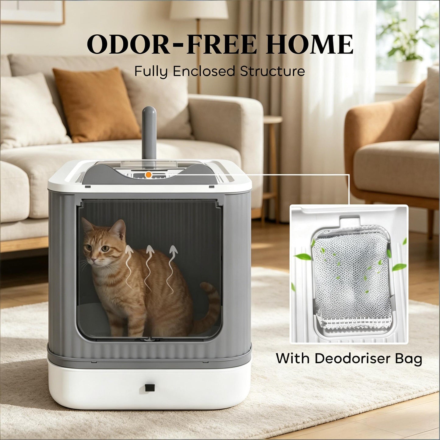 Enclosed Cat Litter Box with Slide-Out Tray - Black & Gray