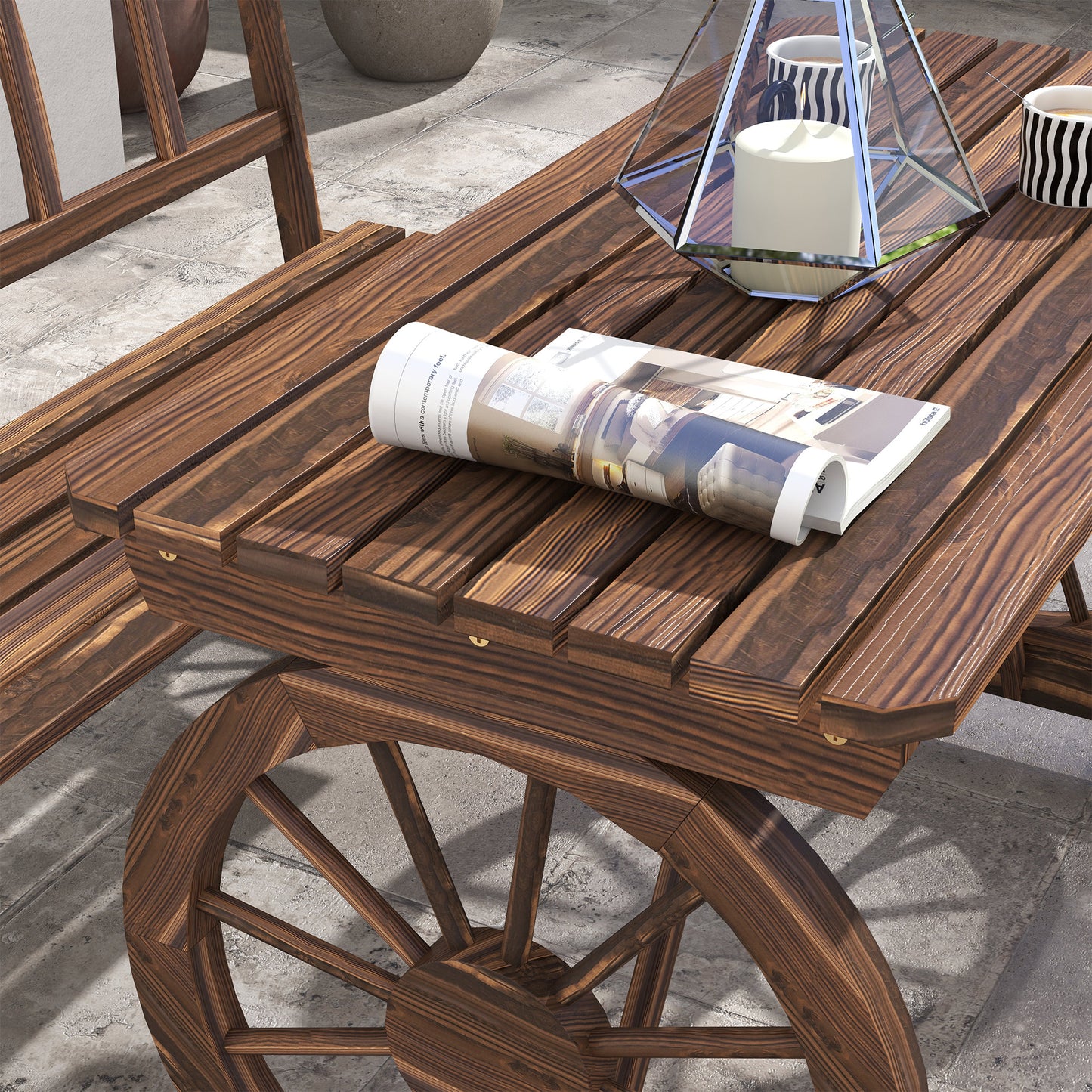 Wagon Wheel Outdoor Furniture Set for 4 - Carbonized Pine
