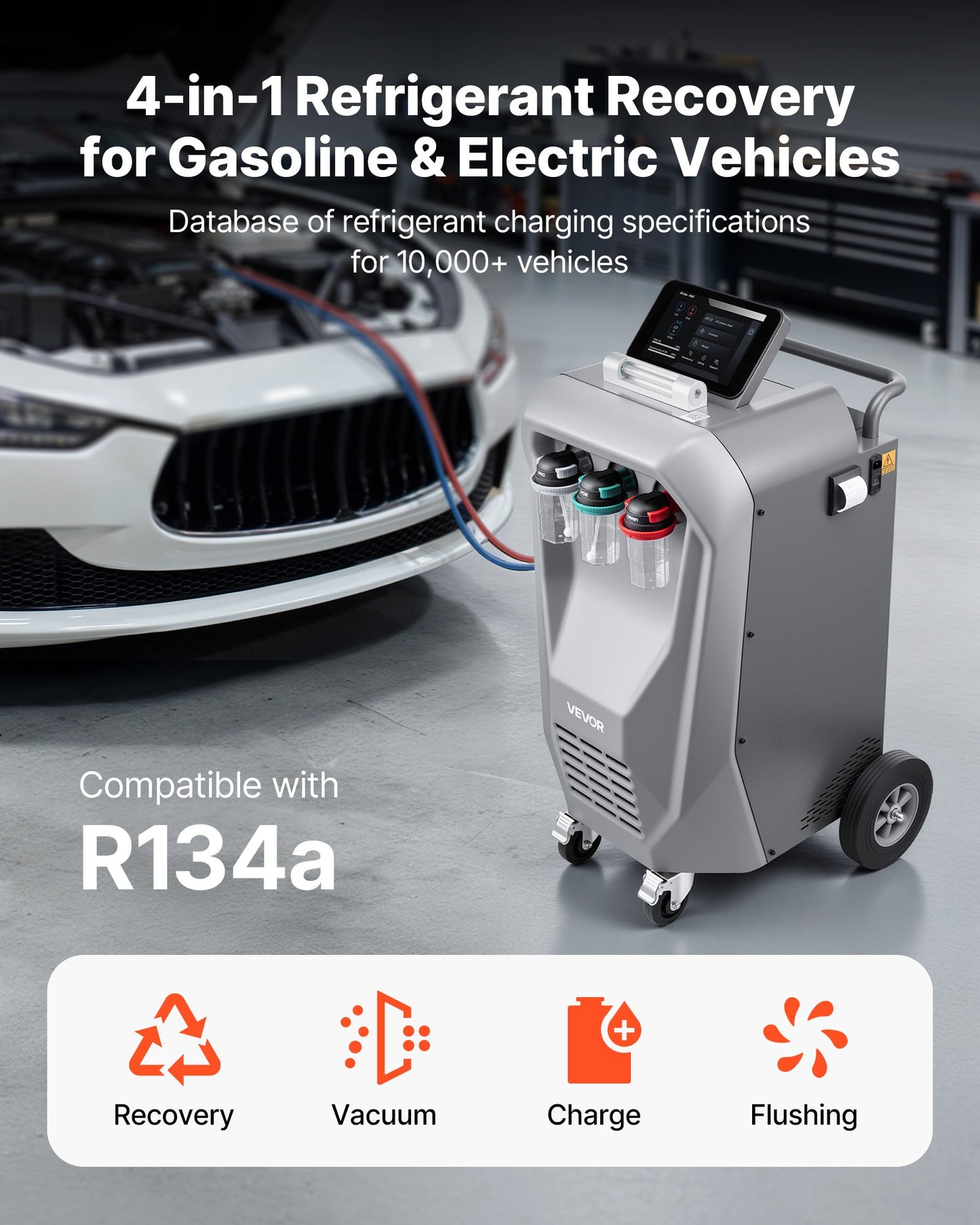 Automatic Refrigerant Recovery Machine for R134a with 98.5% Accuracy - 10.1-Inch Touch Screen for Automotive A/C Service