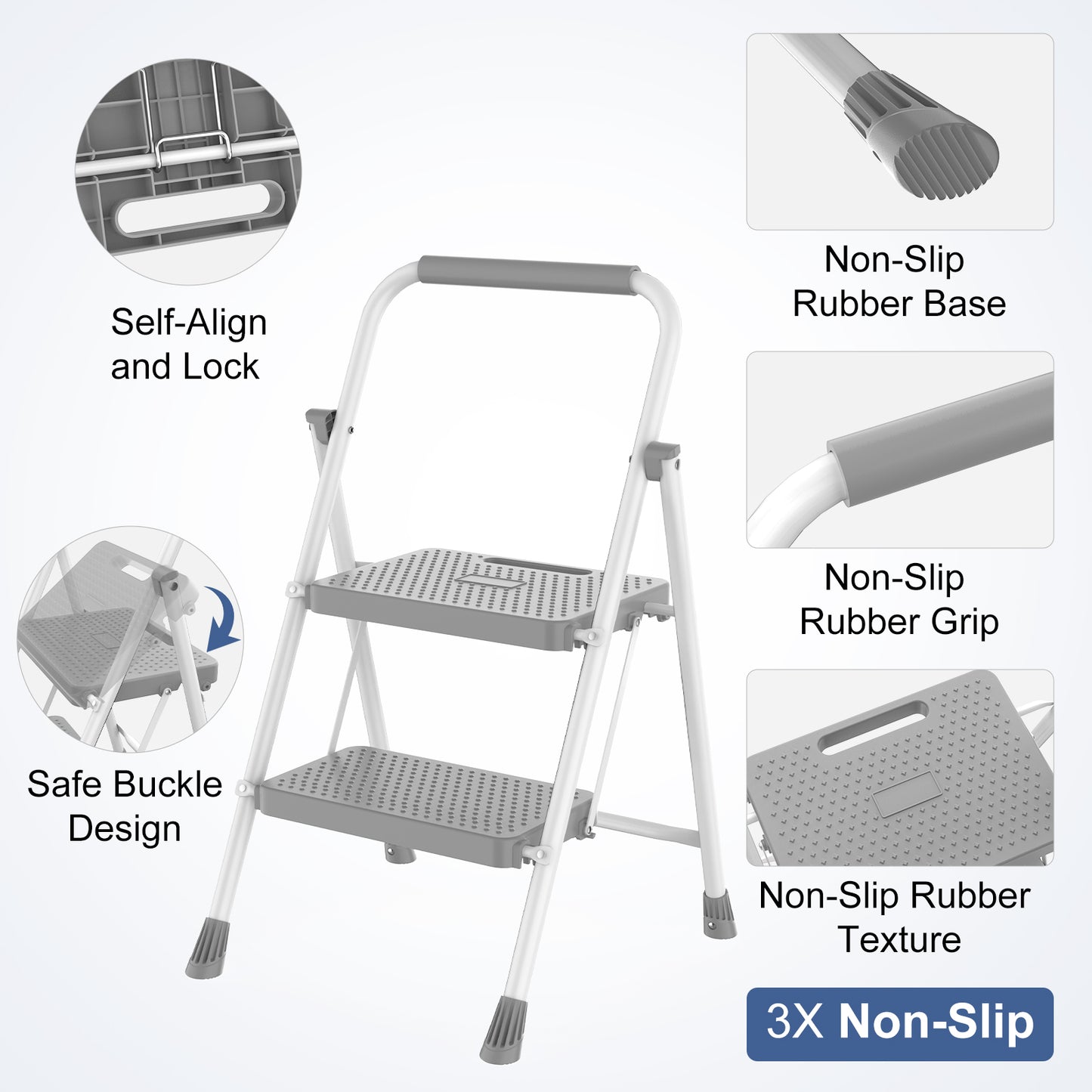 Portable 3-Layer Step Ladder with Safety Buckle - Lightweight & Stable