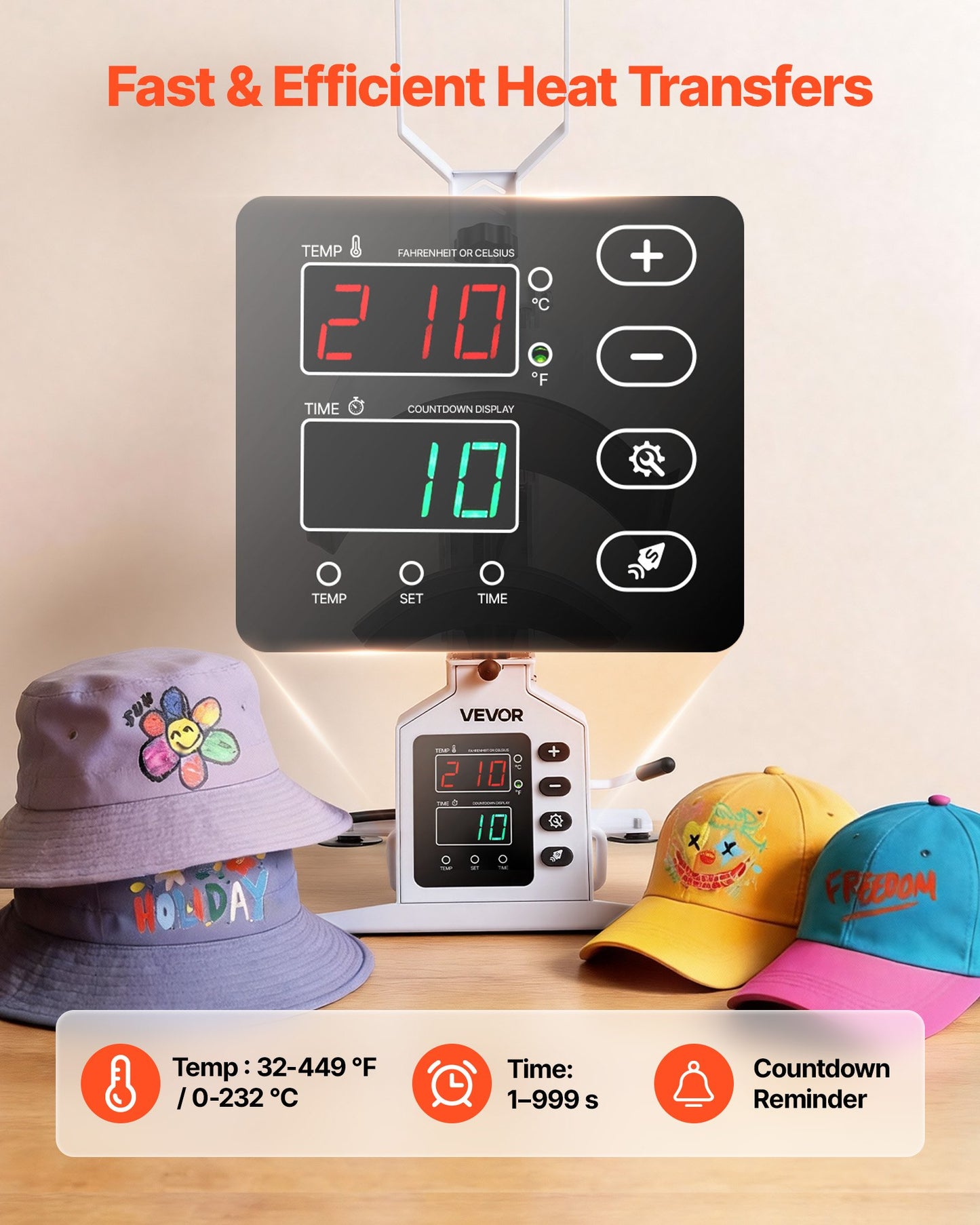 Hat Heat Press Machine with Interchangeable Platens & Cap Stretcher - For HTV & Sublimation