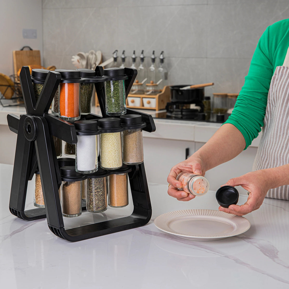 Rotating Kitchen Storage Rack Ferris Wheel Seasoning Organizer No Punching