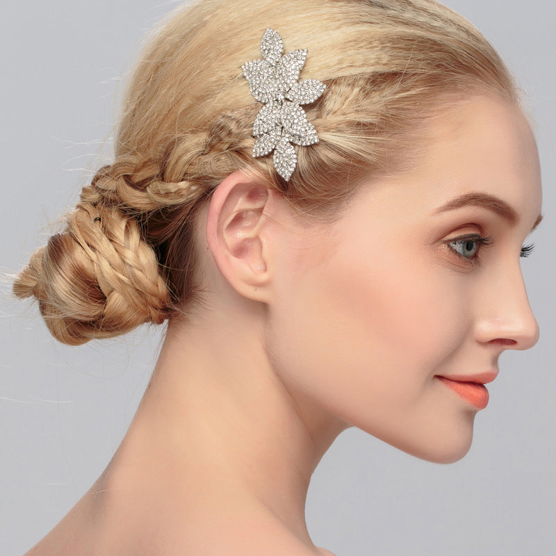 Elegant Bridal Rhinestone Hair Comb with Flower Design - Wedding Accessories