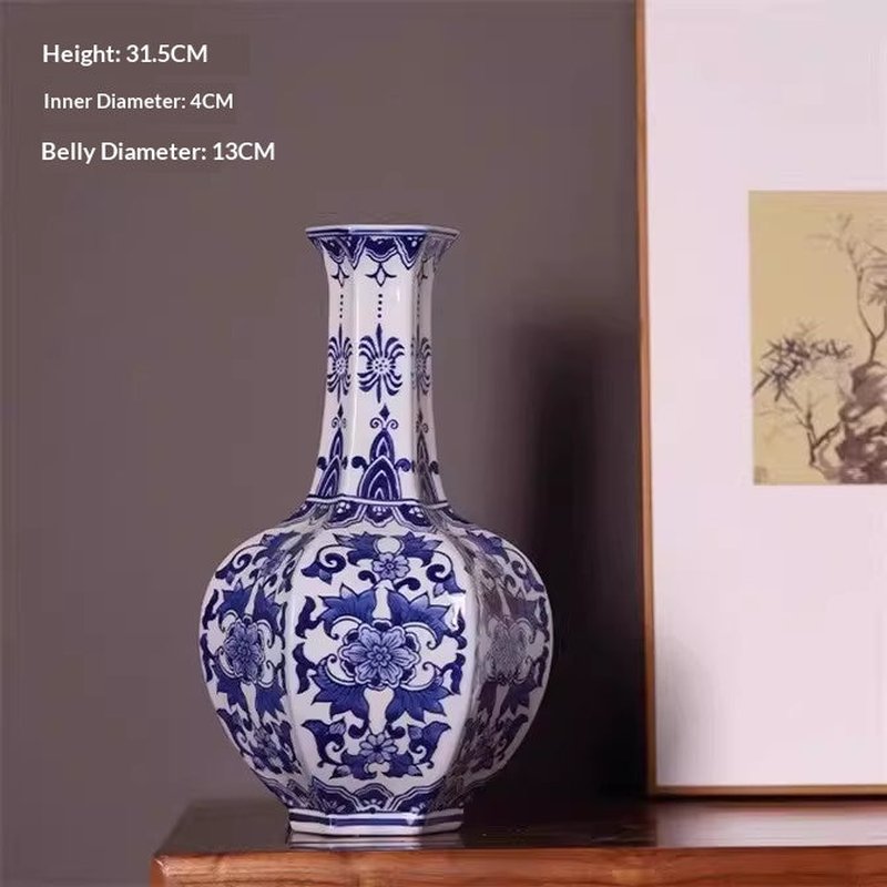 Antique-Style Blue and White Ceramic Vase for Home Decor - Multiple Styles