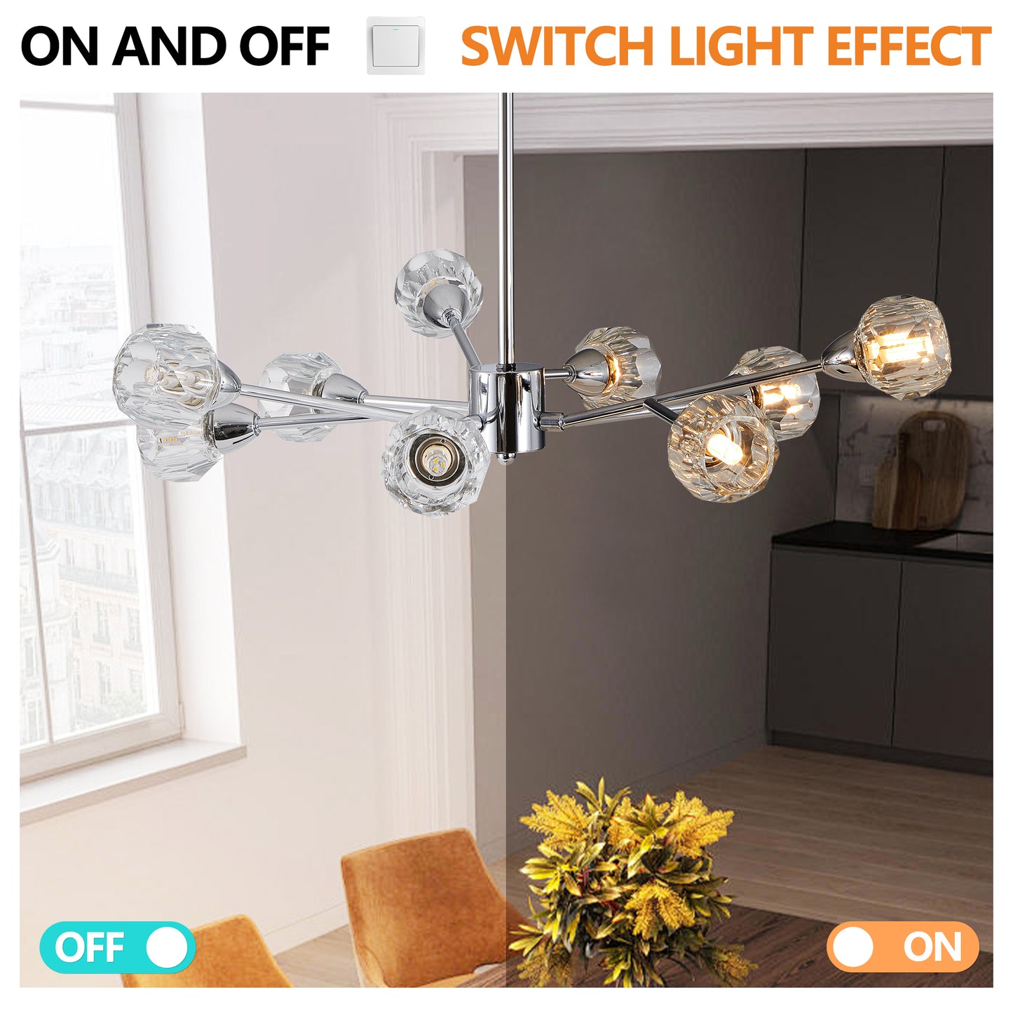Modern Crystal Chandelier - 9-Light Chrome Fixture for Living Room & Dining Room
