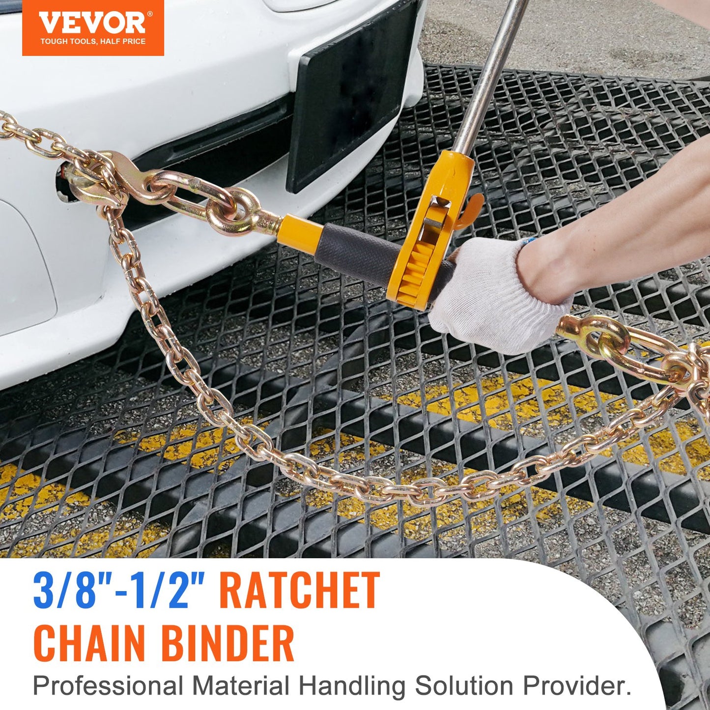 Heavy Duty Ratchet Chain Binder 2PCS with G80 Chains 12,000 lbs Load Limit - Yellow