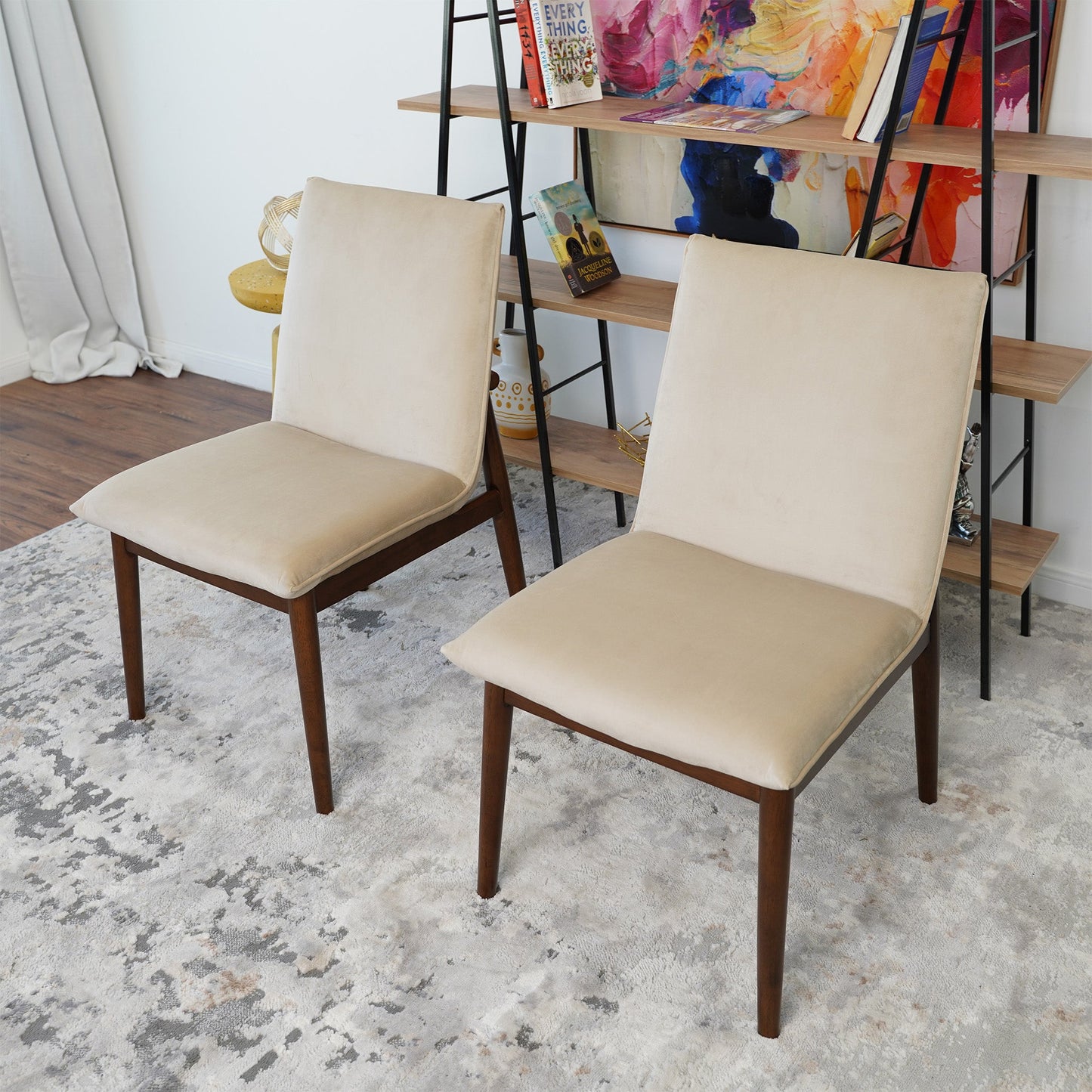 Monza Beige Velvet Dining Chair Set Of 2 For Room, Kitchen,