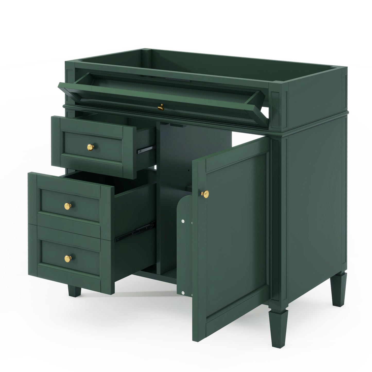 36'' Modern Bathroom Vanity Cabinet - Green, 3 Drawers