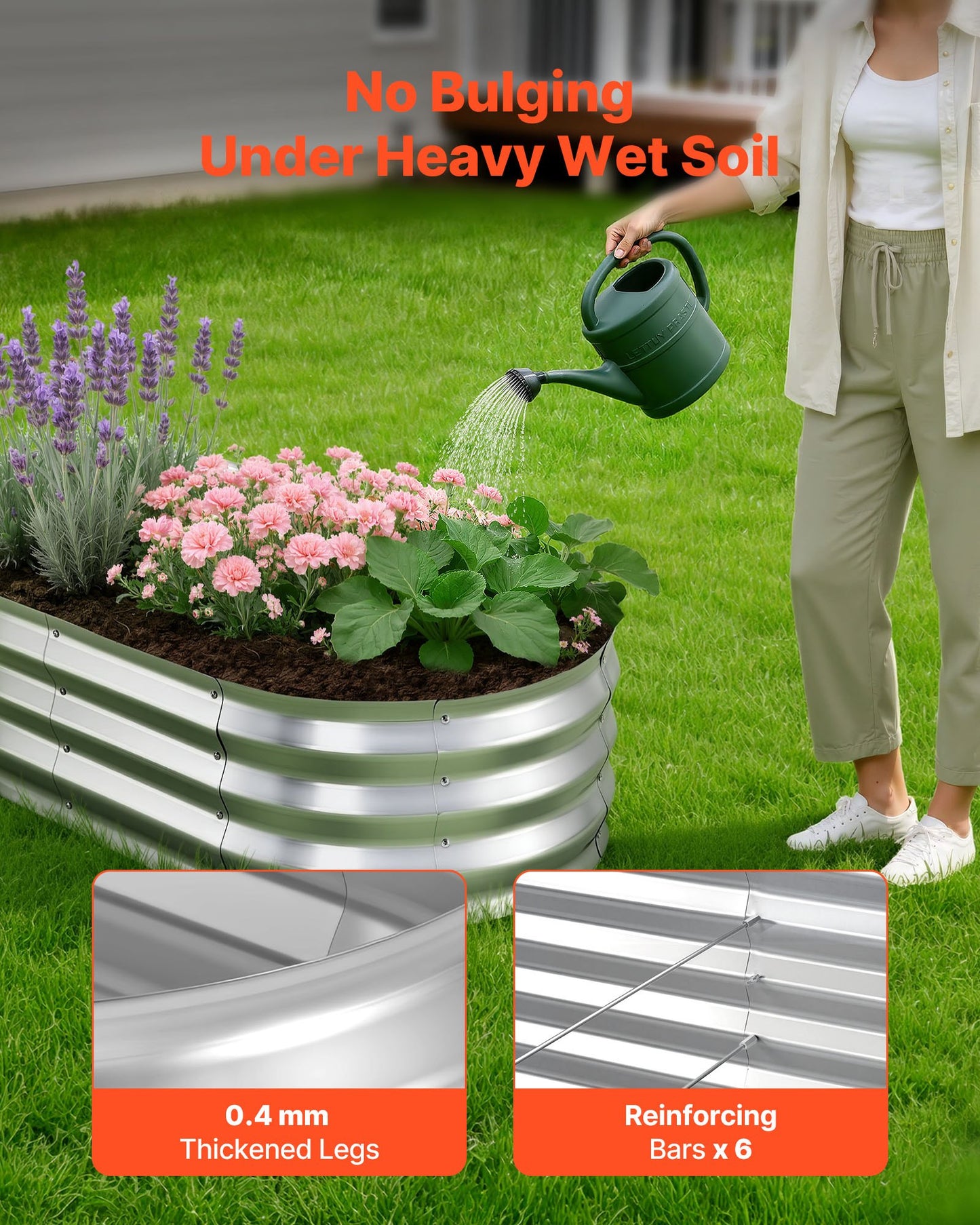 Black Galvanized Raised Garden Bed 4x2x1 Ft with Drainage and Gloves - Outdoor Planting