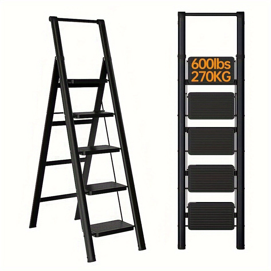5-step Ladder Folding Step Stool, With Anti Slip Wide Pedals,