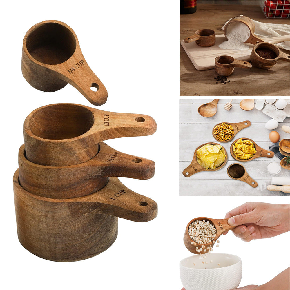 4-Piece Coffee & Baking Measuring Spoon Set - Acacia Wood