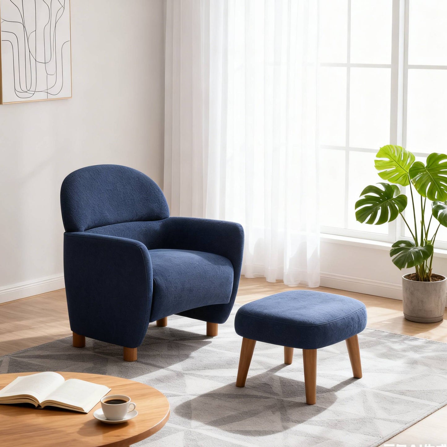 Modern Lazy Chair With Footrest Ottoman - Upholstered Leisure Sofa